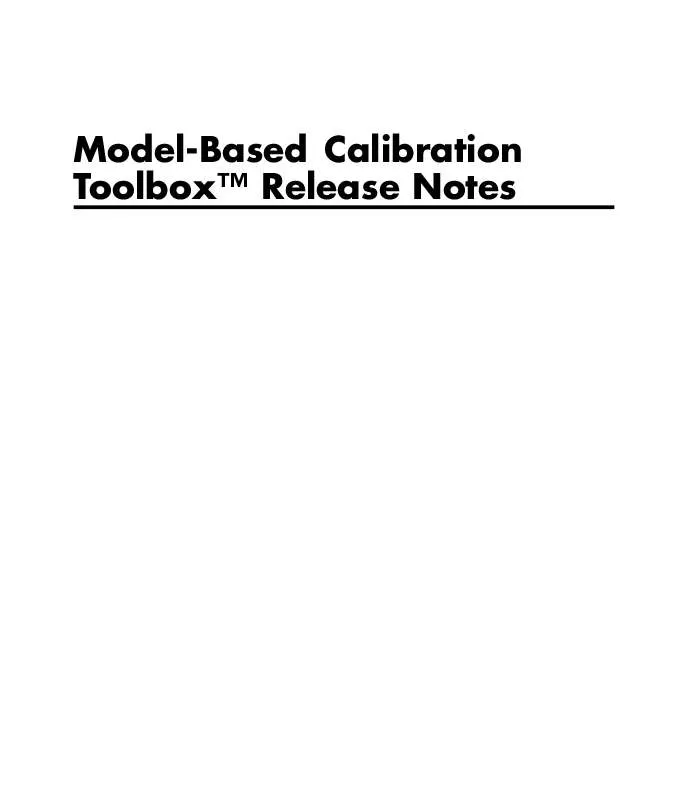 Mode d'emploi MATLAB MODEL-BASED CALIBRATION TOOLBOX