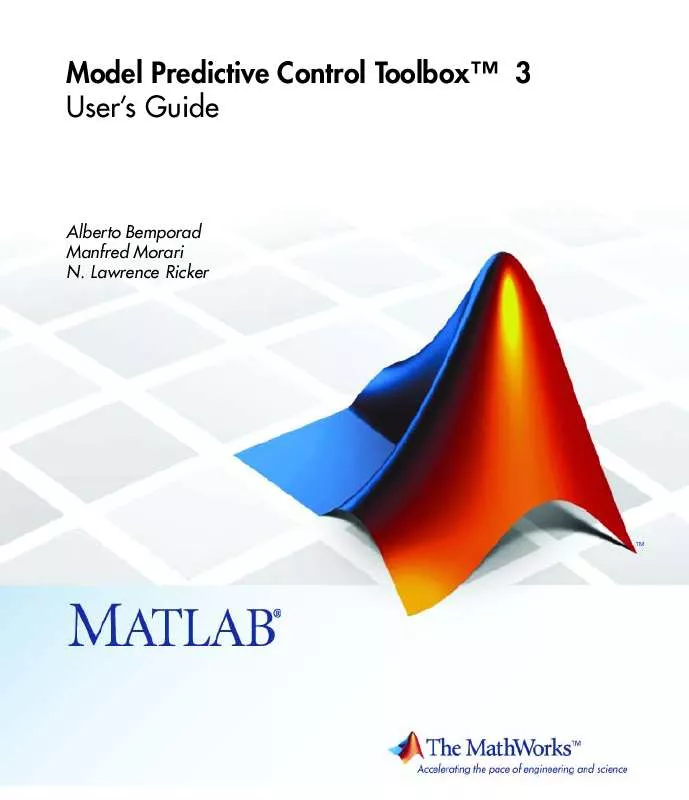 Mode d'emploi MATLAB MODEL PREDICTIVE CONTROL TOOLBOX 3