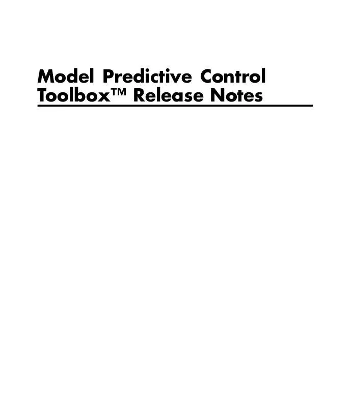 Mode d'emploi MATLAB MODEL PREDICTIVE CONTROL TOOLBOX