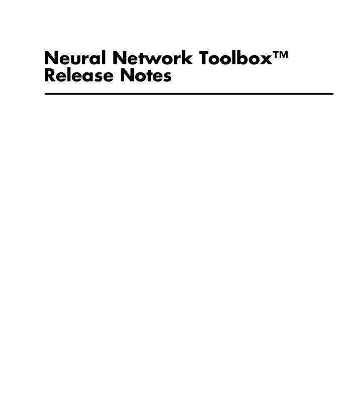 Mode d'emploi MATLAB NEURAL NETWORK TOOLBOX