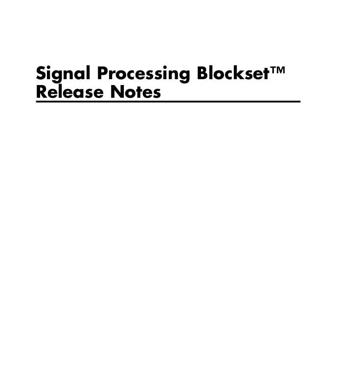 Mode d'emploi MATLAB SIGNAL PROCESSING BLOCKSET