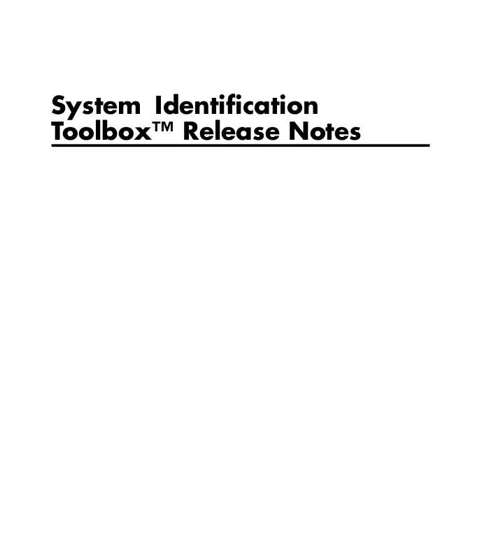 Mode d'emploi MATLAB SYSTEM IDENTIFICATION TOOLBOX