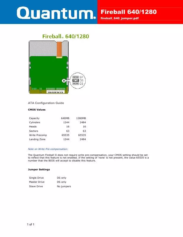 Mode d'emploi MAXTOR FIREBALL 1280