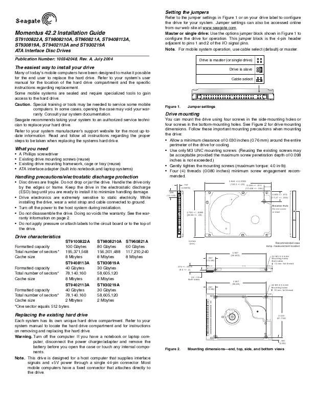 Mode d'emploi MAXTOR MOMENTUS 42.2