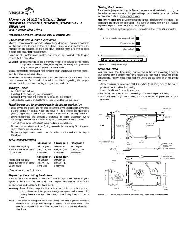 Mode d'emploi MAXTOR MOMENTUS 5400.2