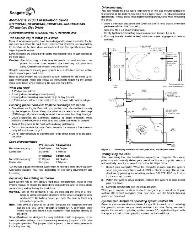 Mode d'emploi MAXTOR MOMENTUS 7200.1