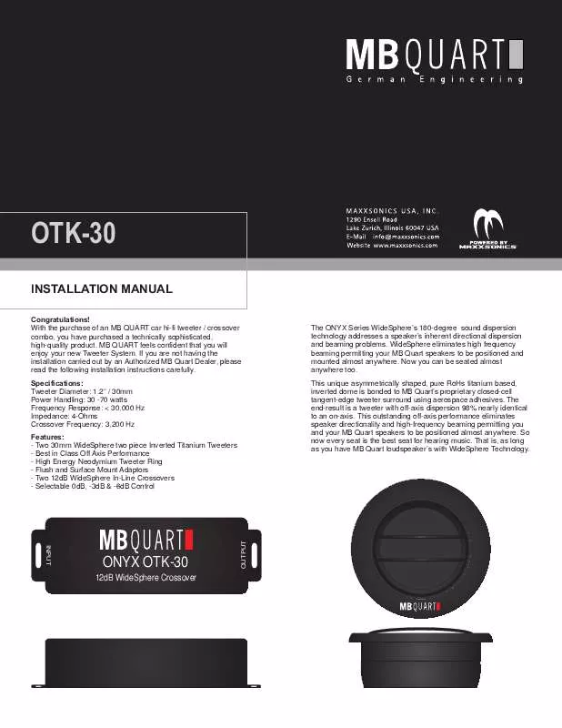 Mode d'emploi MB QUART ONYX OTK-30