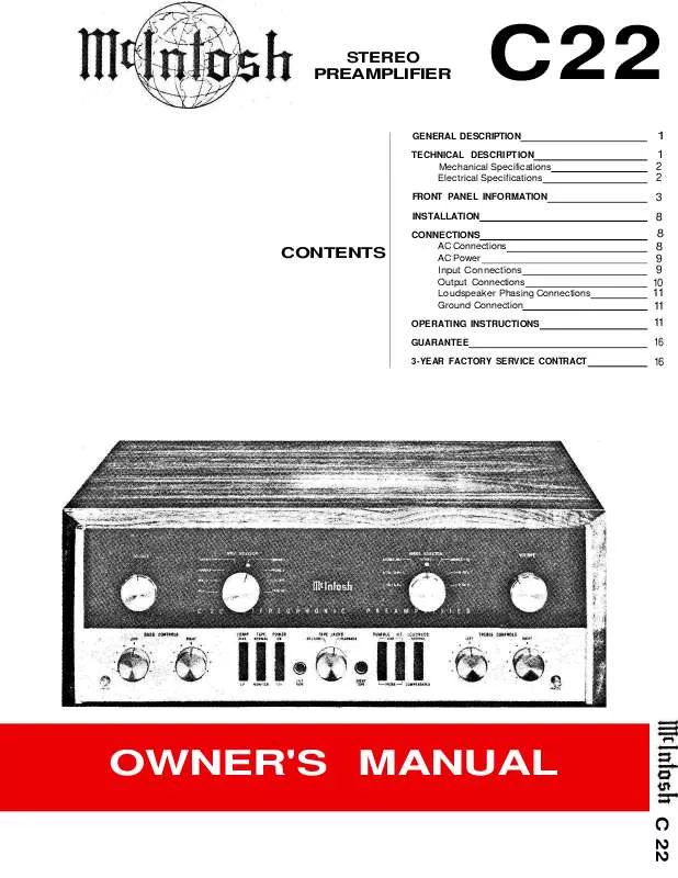 Mode d'emploi MCINTOSH C22