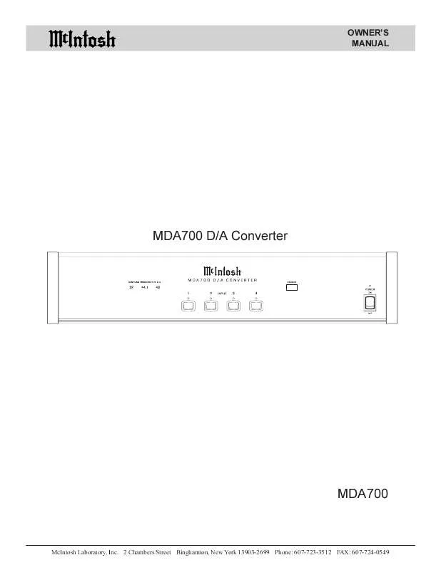 Mode d'emploi MCINTOSH MDA700