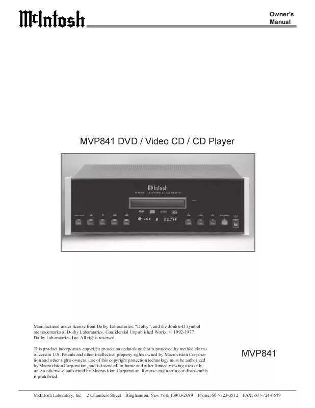 Mode d'emploi MCINTOSH MVP841