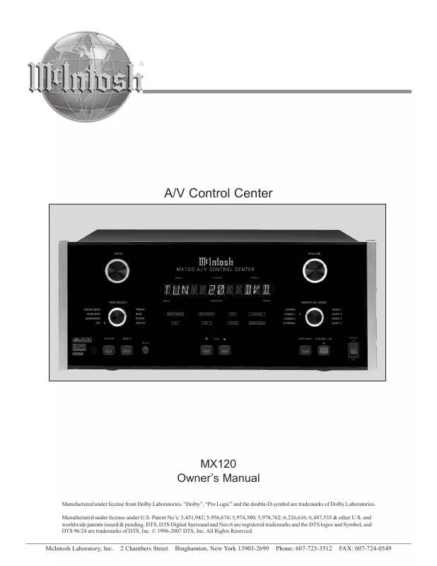 Mode d'emploi MCINTOSH MX120