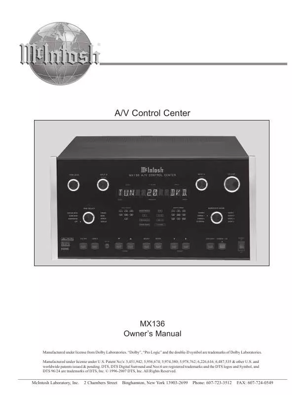 Mode d'emploi MCINTOSH MX136