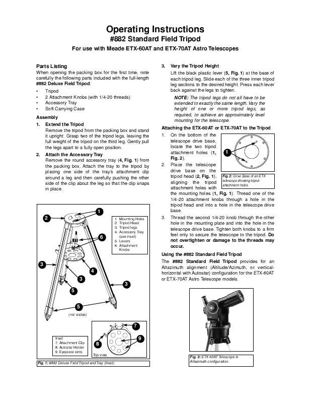 Mode d'emploi MEADE 882 STANDARD FIELD TRIPOD