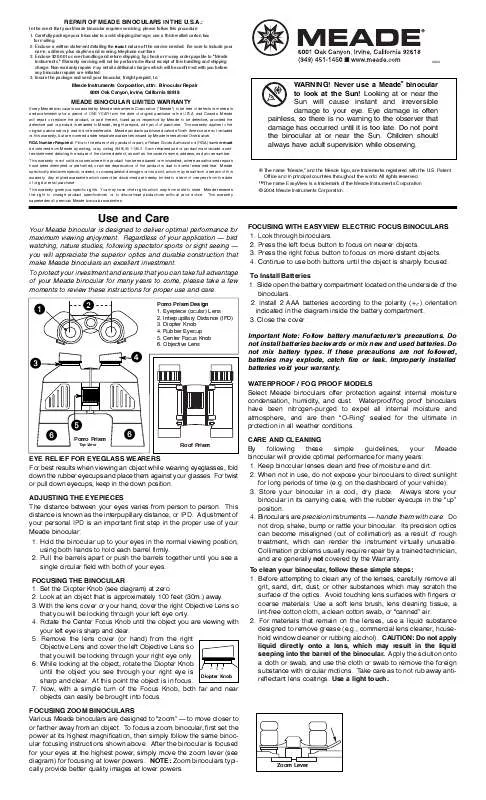 Mode d'emploi MEADE BINOCULARS