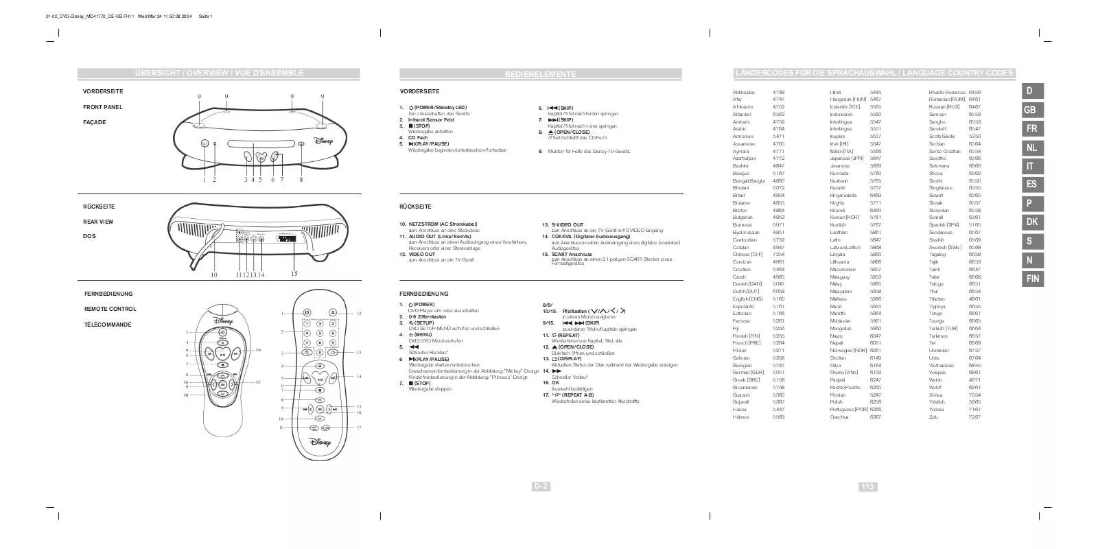 Mode d'emploi MEDION DISNEY DVD PLAYER MD 41170