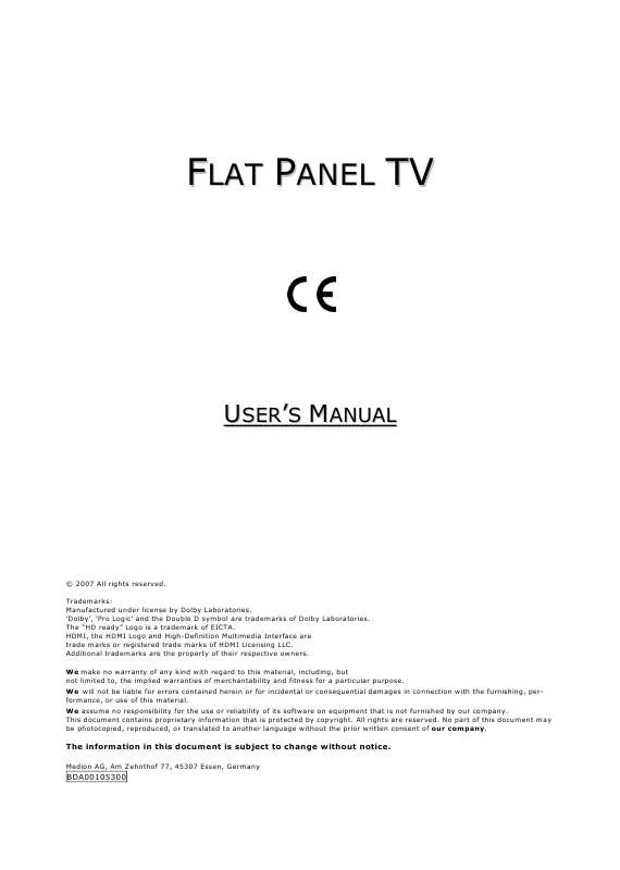 Mode d'emploi MEDION LCD TV MD 30263