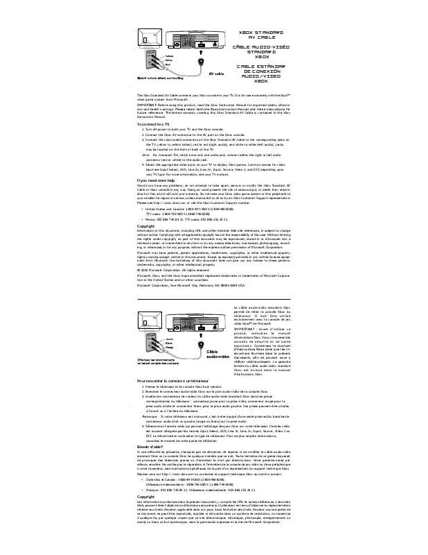 Mode d'emploi MICROSOFT STANDARD AV CABLE