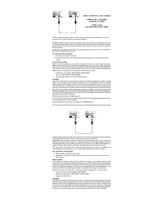 Mode d'emploi MICROSOFT XBOX SYSTEM LINK CABLE