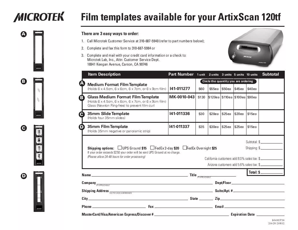 Mode d'emploi MICROTEK GNC FRM 120TFTMPLT 0204