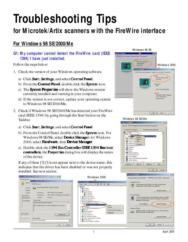 Mode d'emploi MICROTEK GNC TR FIREWIRESCSIUSB 0401