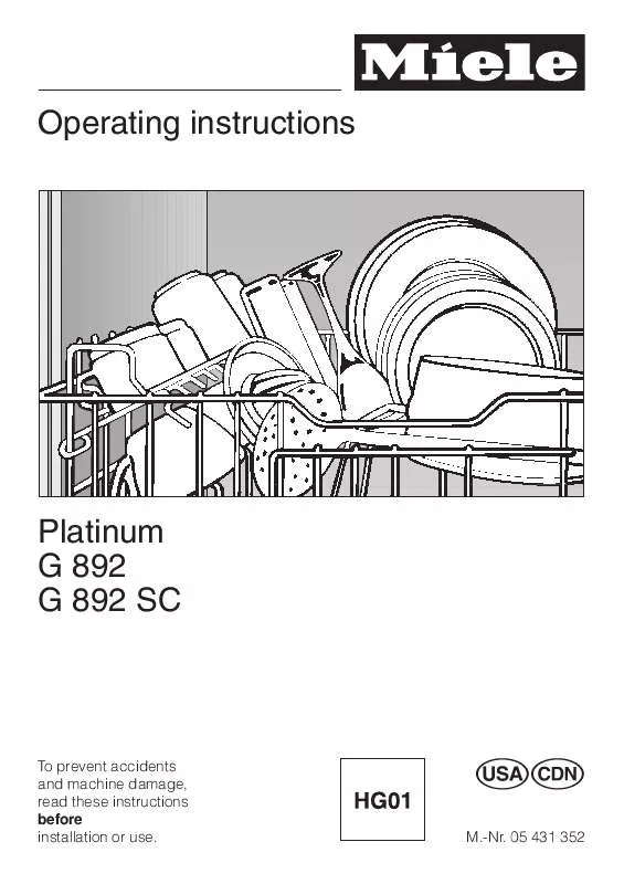 Mode d'emploi MIELE G 892 SCI