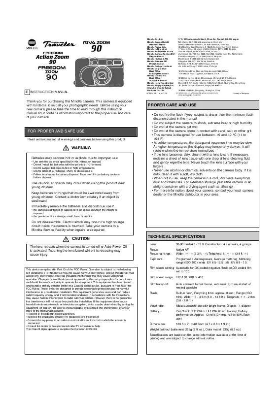 Mode d'emploi MINOLTA FREEDOM ZOOM 90