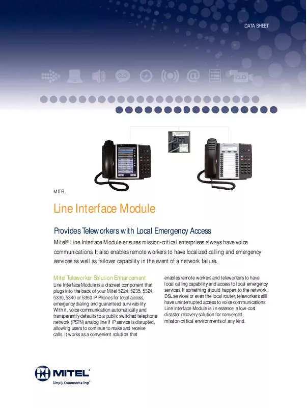 Mode d'emploi MITEL LINE INTERFACE MODULE