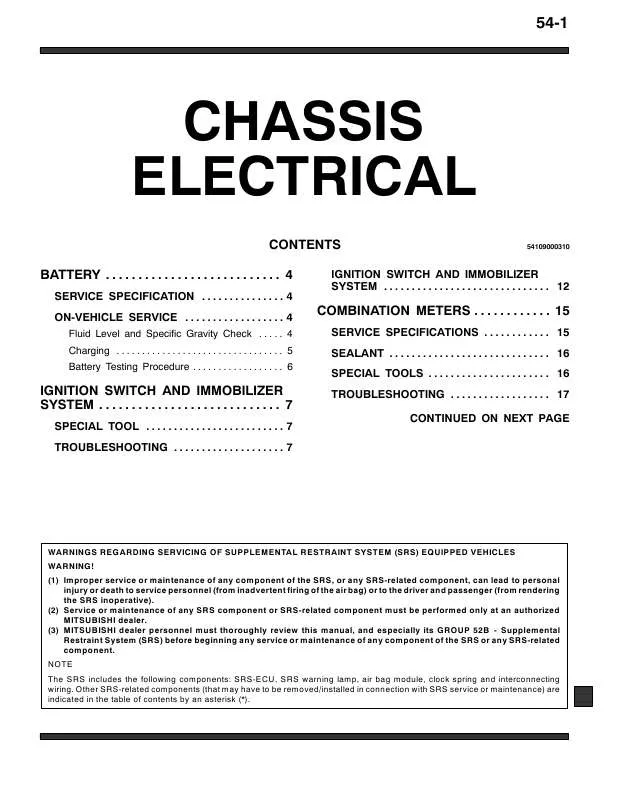 Mode d'emploi MITSUBISHI CHASSIS ELECTRICAL