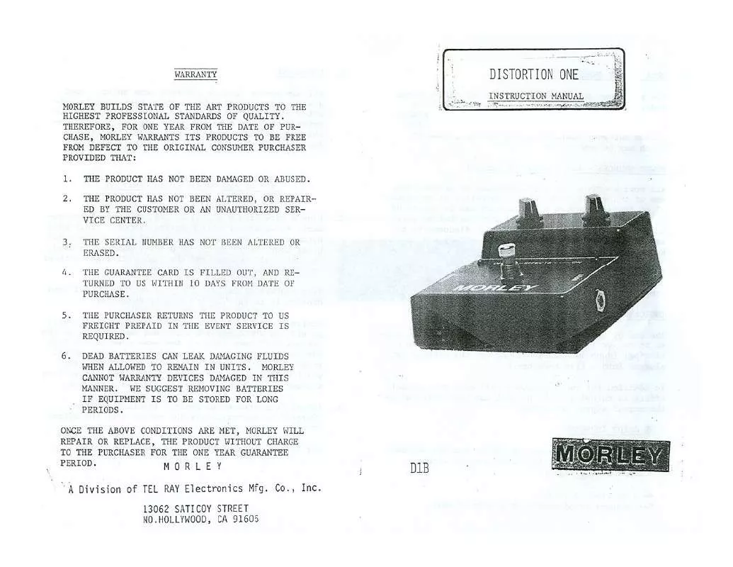 Mode d'emploi MORLEY PEDALS D1B1