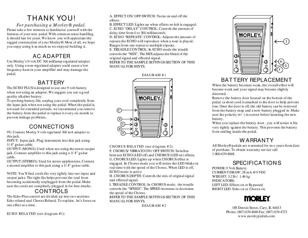 Mode d'emploi MORLEY PEDALS ECVNEW