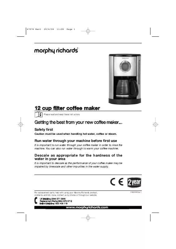 Mode d'emploi MORPHY RICHARDS 12 CUP FILTER COFFEE MAKER 47076