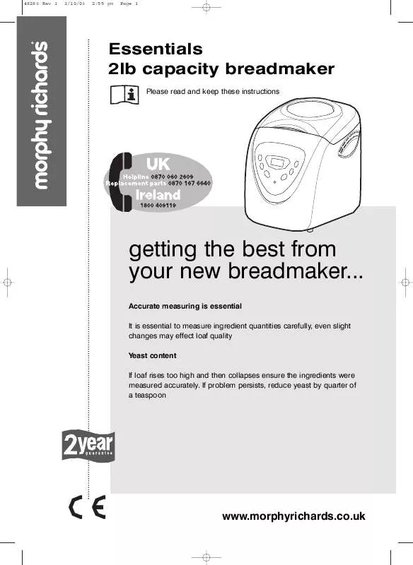 Mode d'emploi MORPHY RICHARDS 48221 BREADMAKER