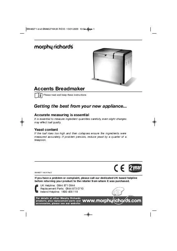 Mode d'emploi MORPHY RICHARDS ACCENTS BREADMAKER BM48271