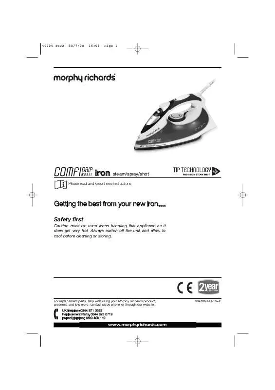 Mode d'emploi MORPHY RICHARDS COMFIGRIP IRON 40704