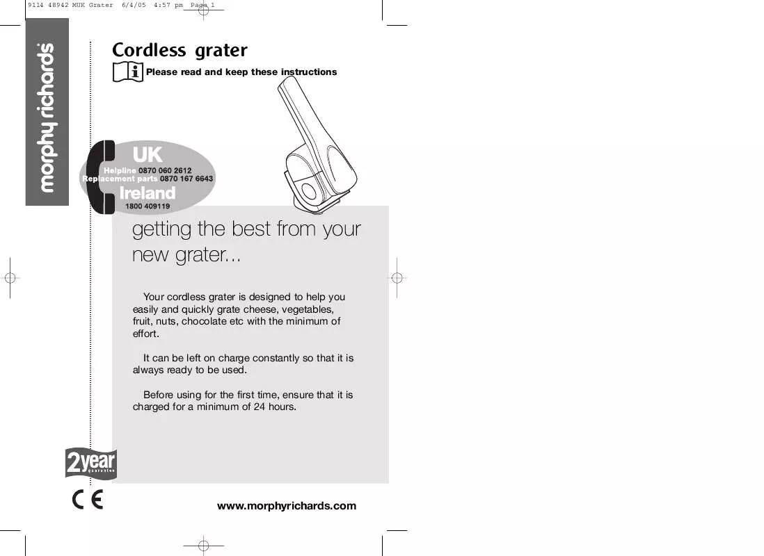 Mode d'emploi MORPHY RICHARDS CORDLESS GRATER 9114