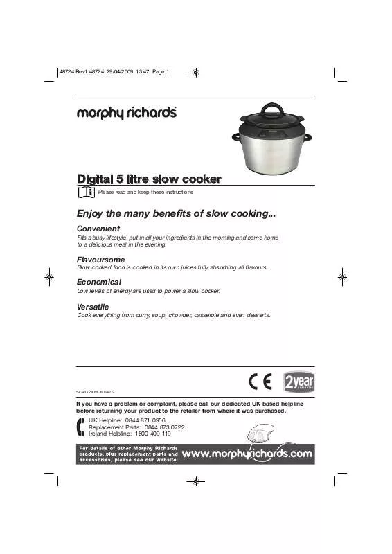 Mode d'emploi MORPHY RICHARDS DIGITAL 5 LITRE SLOW COOKER 48724