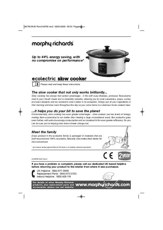 Mode d'emploi MORPHY RICHARDS ECOLECTRIC SLOW COOKER