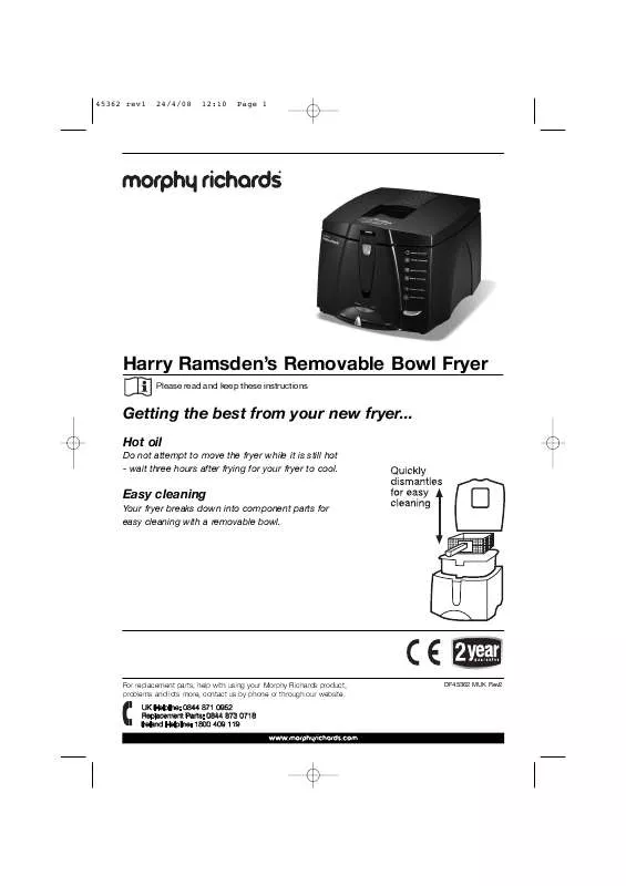 Mode d'emploi MORPHY RICHARDS HARRY RAMSDEN S REMOVABLE BOWL FRYER 45362