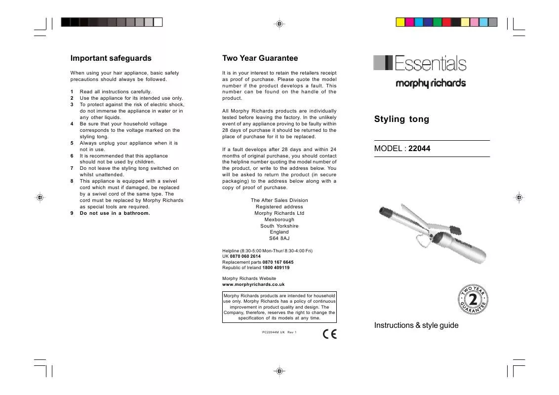 Mode d'emploi MORPHY RICHARDS IB22044