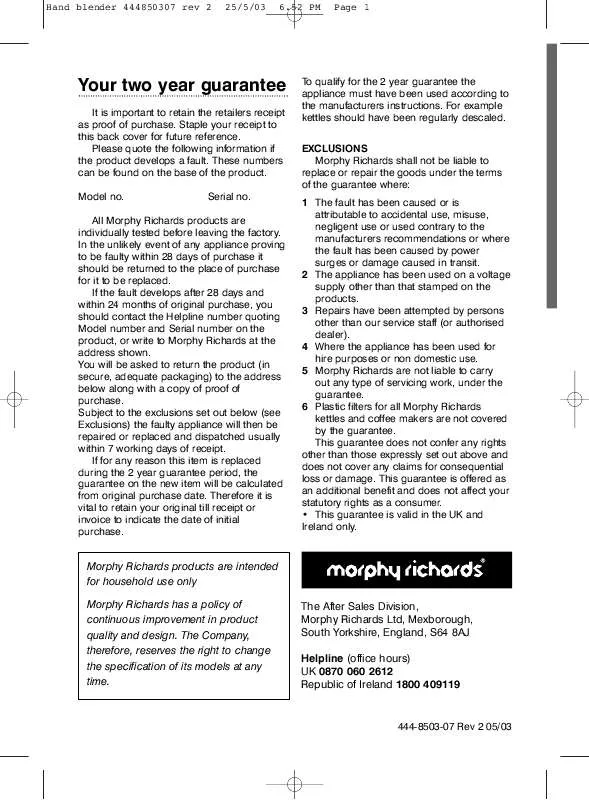 Mode d'emploi MORPHY RICHARDS IB47472