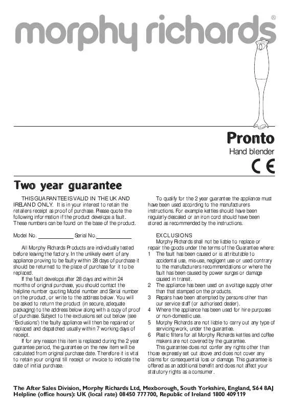 Mode d'emploi MORPHY RICHARDS IB48510