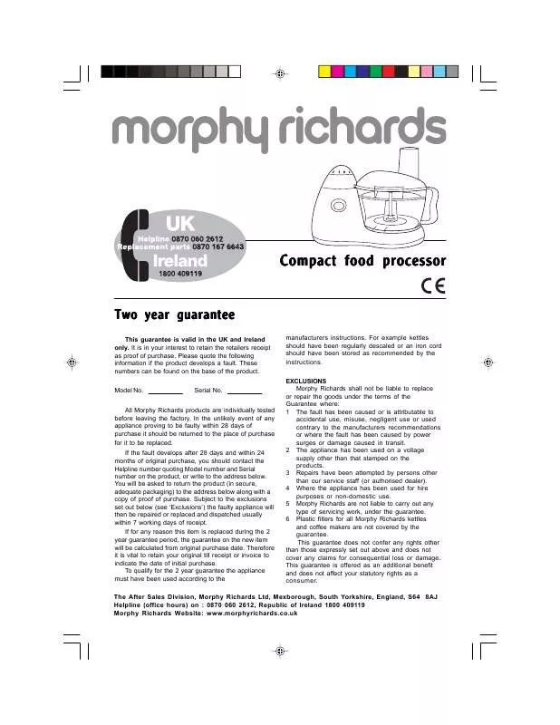 Mode d'emploi MORPHY RICHARDS IB48900