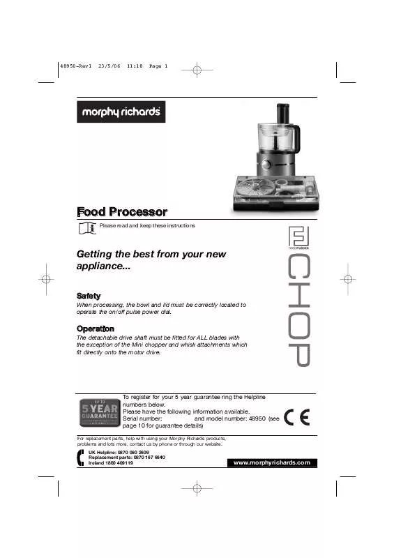 Mode d'emploi MORPHY RICHARDS IB48950