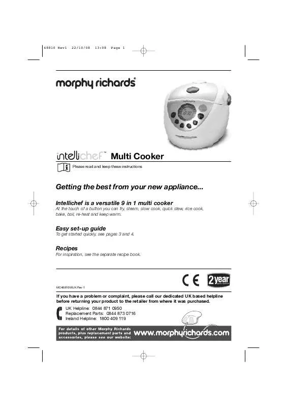 Mode d'emploi MORPHY RICHARDS INTELLICHEF MULTI COOKER 48810