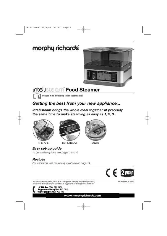 Mode d'emploi MORPHY RICHARDS INTELLISTEAM FOOD STEAMER 48780