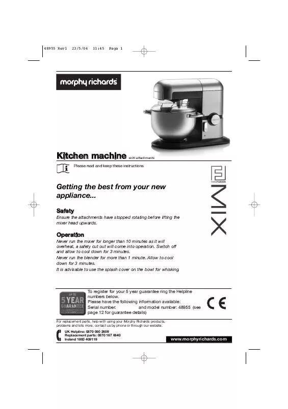 Mode d'emploi MORPHY RICHARDS KITCHEN MACHINE 48955