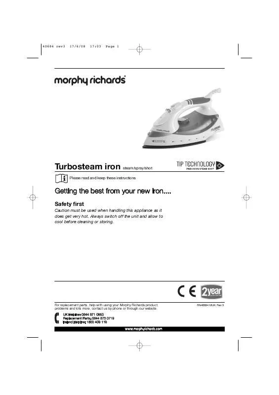 Mode d'emploi MORPHY RICHARDS TURBOSTREAM IRON 40684