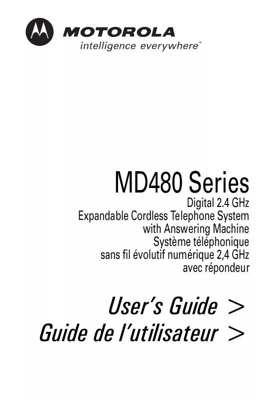 Mode d'emploi MOTOROLA DIGITAL CORDLESS PHONE AND ANSWERING SYSTEM WITH EXPANSION HANDSET-MD481SYS