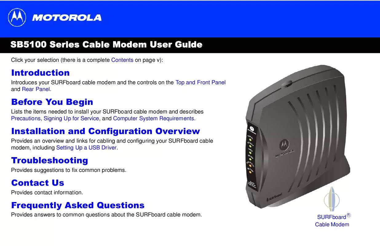 Mode d'emploi MOTOROLA SURFBOARD CABLE MODEM SB5101