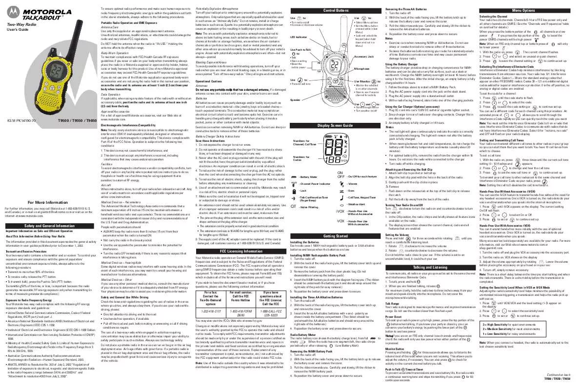 Mode d'emploi MOTOROLA TALKABOUT T9550